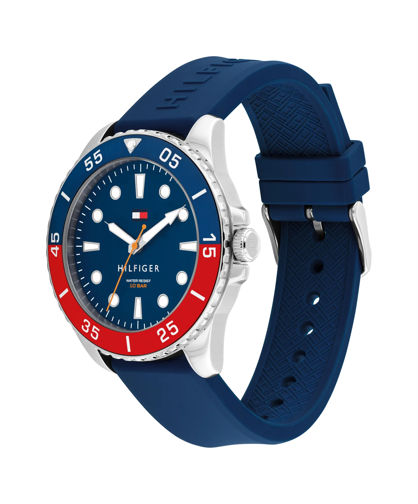 Premium Round Analog Men's Watch Stainless Steel Case with Blue and Red Silicone Band (42 mm) x1f1s