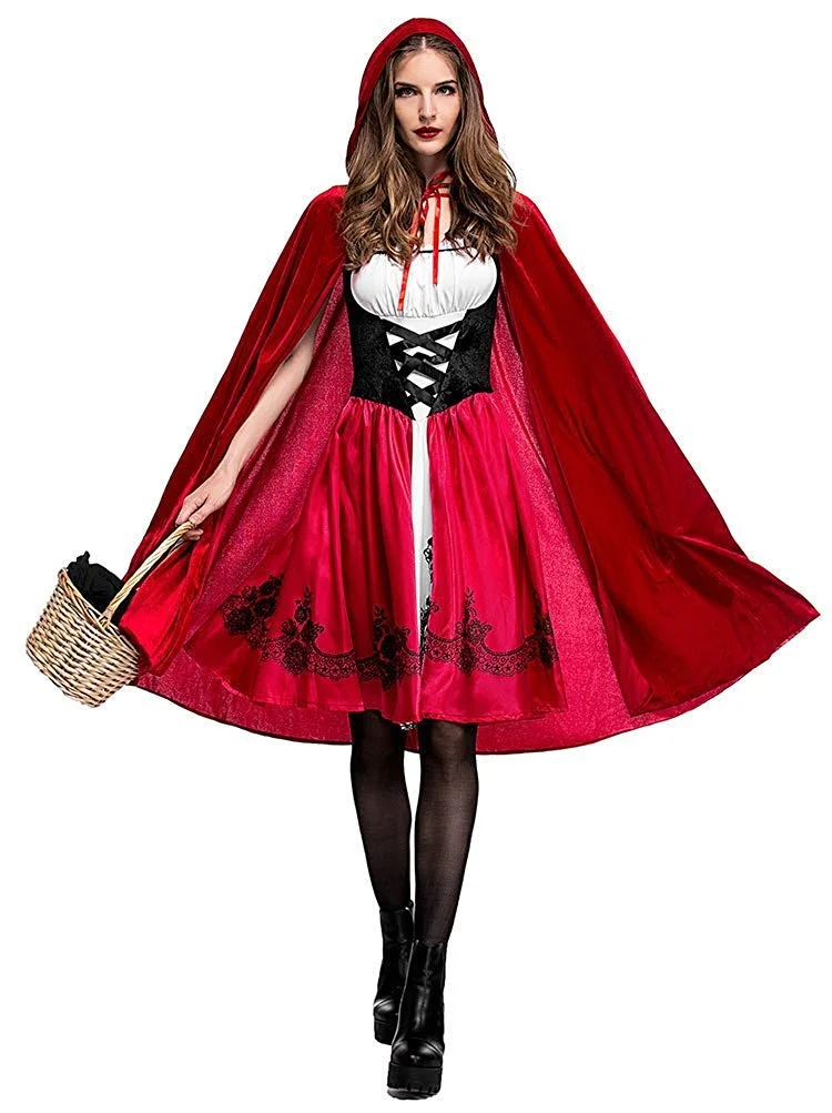 Premium Little Red Riding Hood Costume Set with Cape for Women (Red, Small) 7gzyy