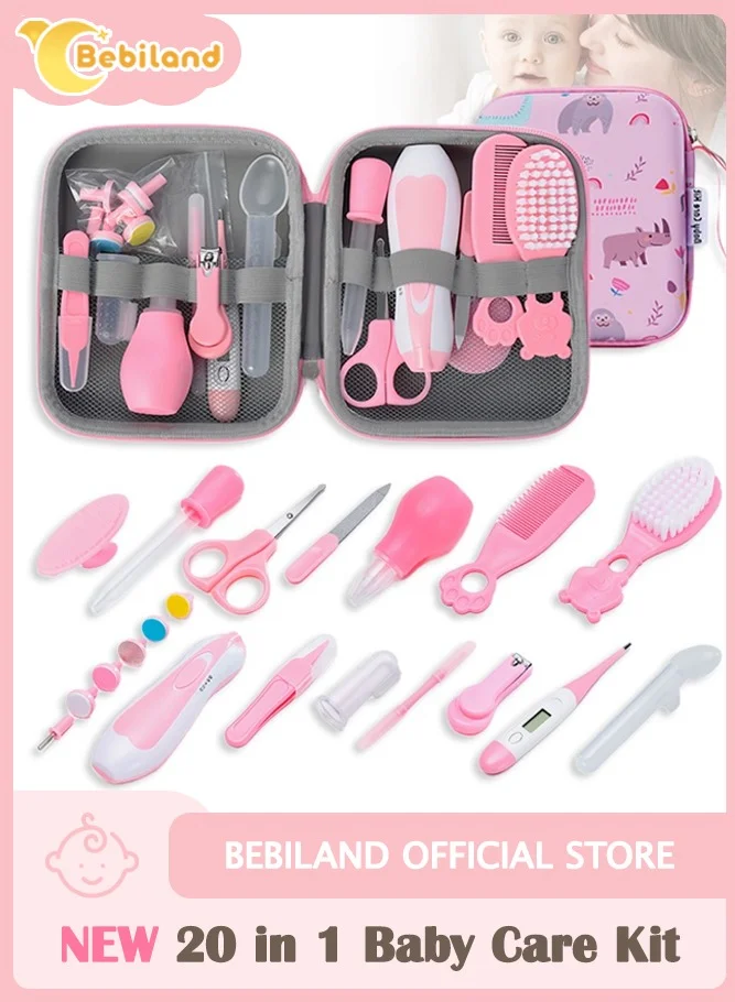 Bebiland Baby Healthcare and Grooming Kit 20-in-1 Electric Nail Trimmer Set for Newborns and Infants (Pink, 20-Piece Set) j0bxy