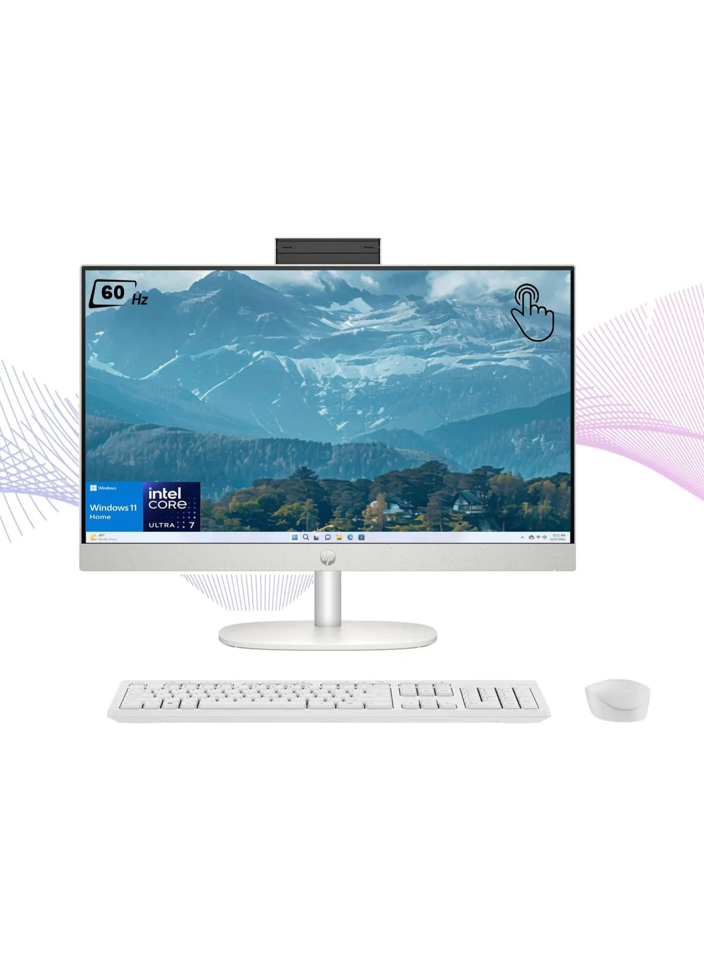 Premium 27-inch All-in-One Touchscreen Desktop PC, Intel Core Ultra 7, 32GB RAM, 1TB SSD, Full HD Display, Windows 11 Home (White, 27-inch) v37qy