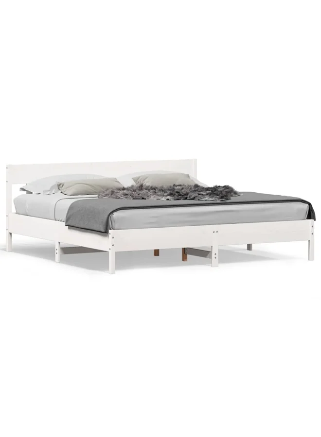 Premium Solid Pine Wood Bed Frame Minimalist Design (White, 200x200 cm) For Bedroom ykmqv