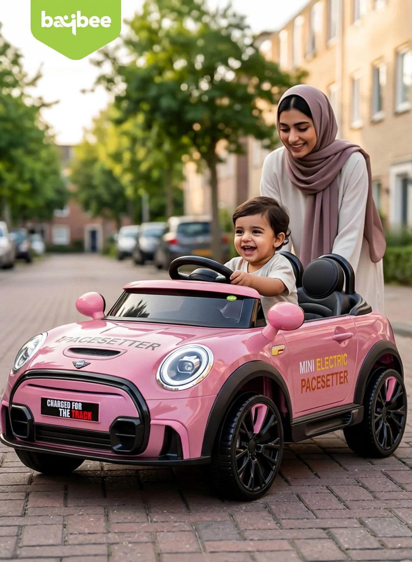 BAYBEE Electric Ride-On Car for Kids with Remote Control and LED Lights (Pink) xu73x