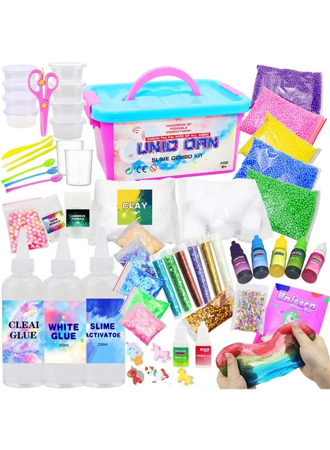 Beauenty DIY Slime Making Kit for Kids Premium Fluffy Cloud Foam Squish Glitter Craft Set with Unicorn Charms (1 Set) z7aj8