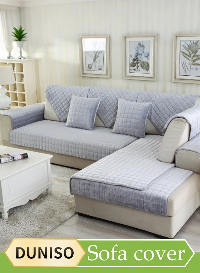 DUNISO Flannel Sofa Cover Set, Anti-Slip Furniture Protector, Dust-Proof Pet Mat, Wear-Resistant Fabric (Grey, 2 Pieces) 662c0