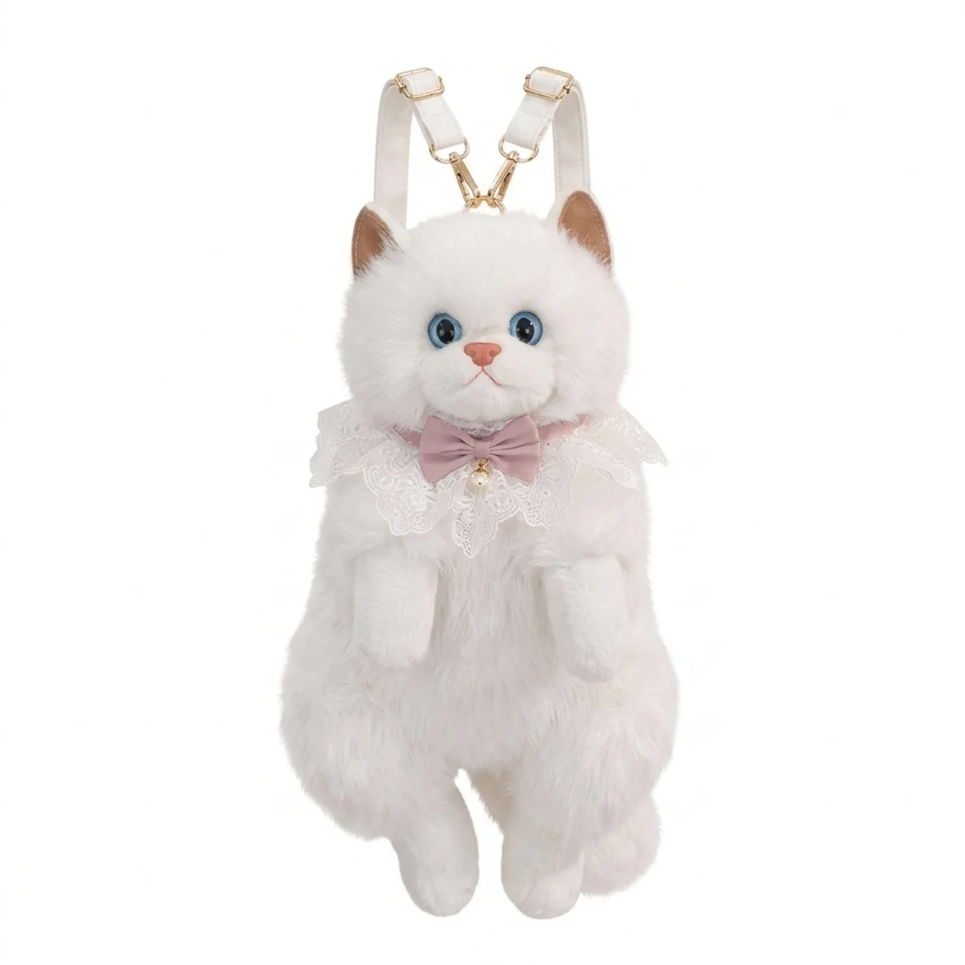 Kiddoz Realistic Cat Plush Backpack Soft Faux Fur Animal Bag with Adjustable Straps (White, 30 cm) kfn8z