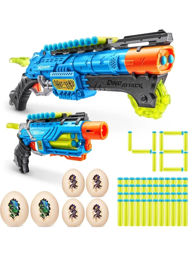 Dino Attack Blaster Combo Set with 2 Foam Dart Guns, 48 Darts and 6 Target Eggs (Premium Plastic, Kids) 5gw6k