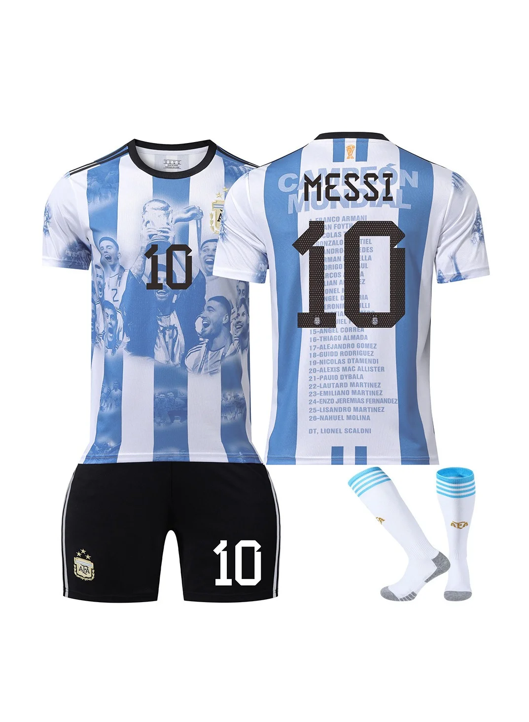 Argentina Champions Edition Soccer Jersey Set with Shorts and Socks Premium Sportswear for Fans (Adult and Kids Sizes) 0ic3w