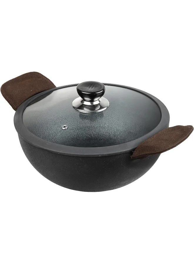 Vinod Legacy Pre-Seasoned Cast Iron Kadai Premium Heavy-Duty Cooking Pot (Black, 24 cm, 3.3 L) r8xo8