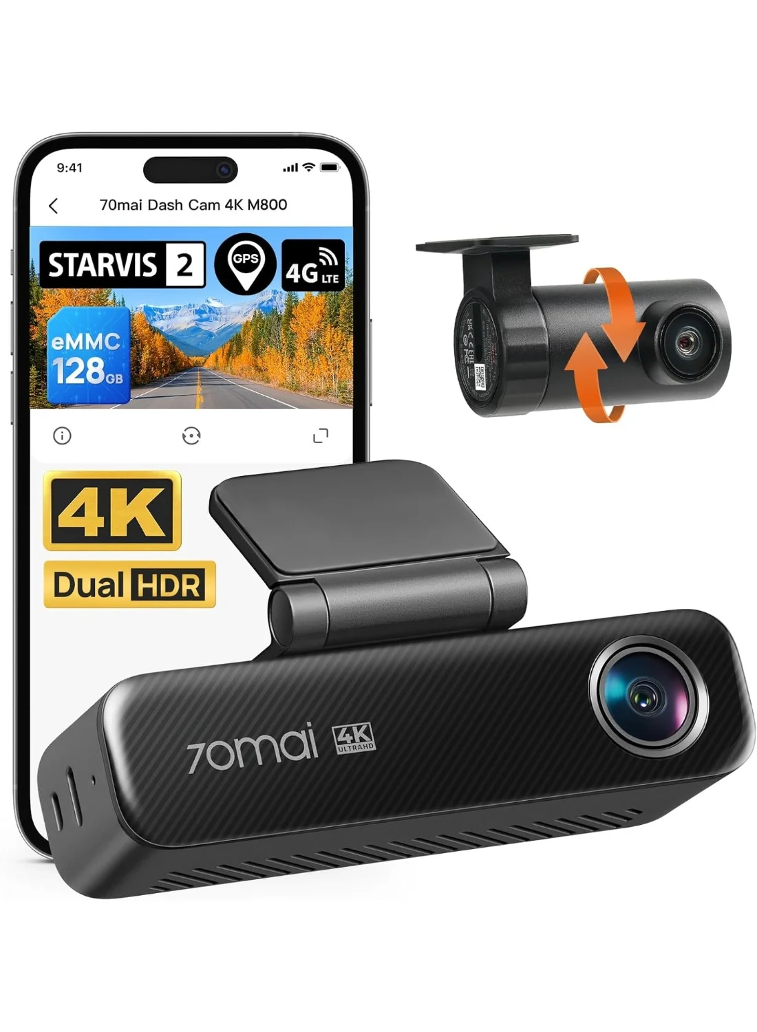 Premium 4K Ultra-HD Dash Cam Wide-Angle Vehicle Security Camera System (Black, 1 Unit) 39pgn