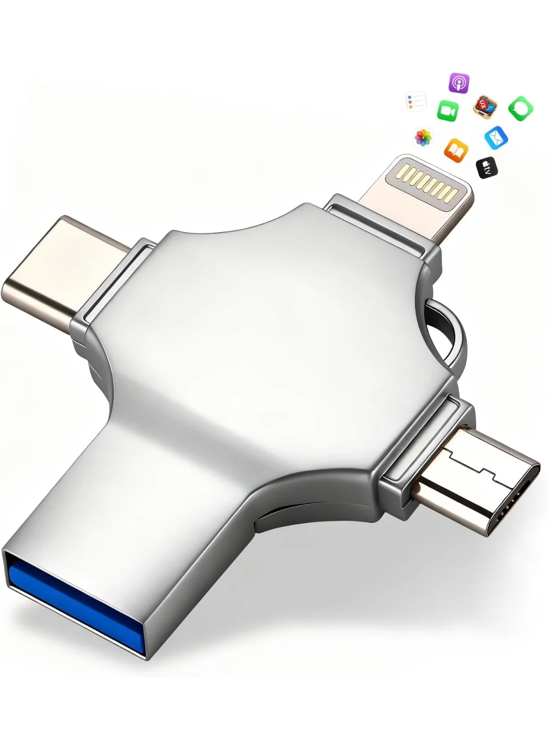 INSIJAM 4-in-1 USB 3.0 Flash Drive High-Speed Portable External Storage Device for Smartphone Tablet and Laptop (128GB) 98m5o