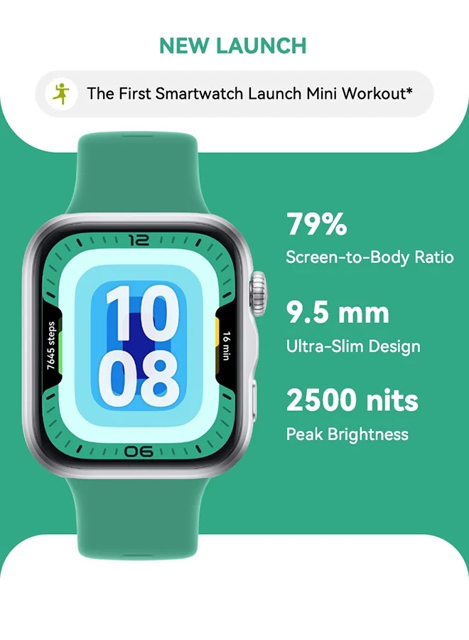 Smart Fitness Tracker Watch 43mm FullView Display GPS Heart Rate Monitor (Green, 43 mm) b723s