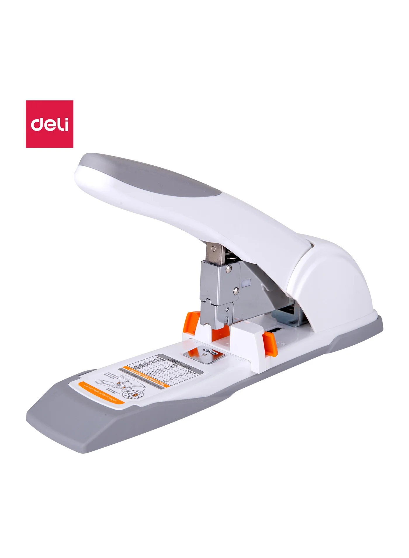 Deli Heavy Duty Stapler Professional Office Binding Tool (Anti-Skid Base, 120 Sheets Capacity, White) nov1o