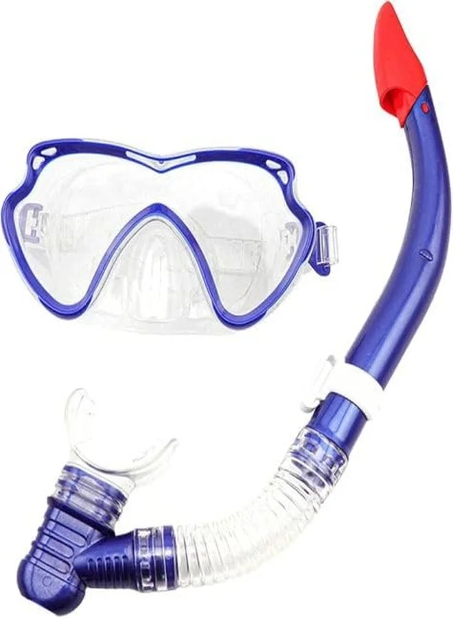 SHREVI Snorkeling Set Anti-Fog Diving Mask with Semi-Dry Breathing Pipe Premium Scuba Equipment for Adults and Youth (Blue) t09gr
