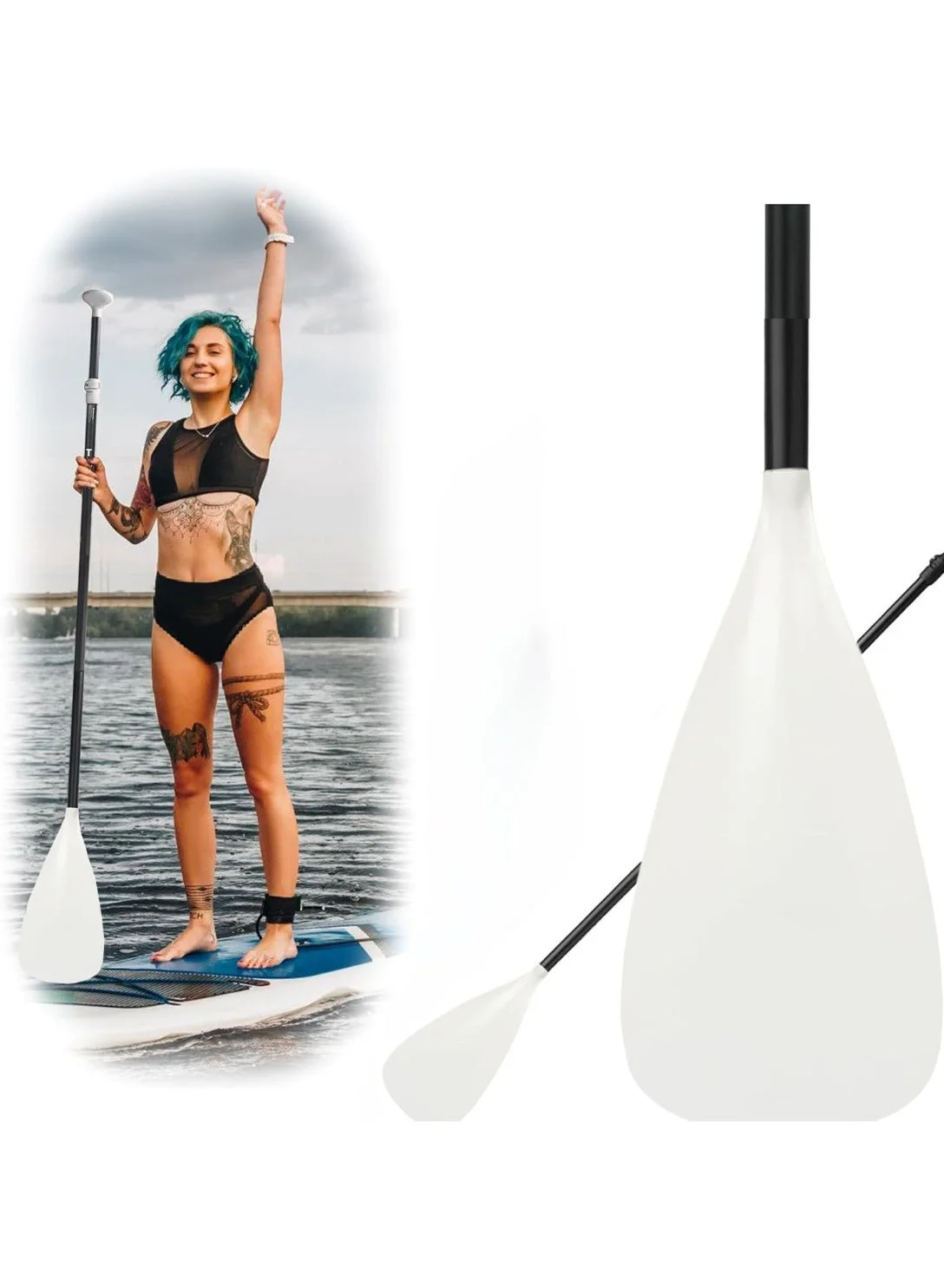 YOUWE7 Stand Up Paddle Board Oar - 3 Piece Adjustable Aluminum Alloy Shaft - Lightweight Floating Paddle for Surfing and Water Sports (173 cm - 213 cm) cxphv