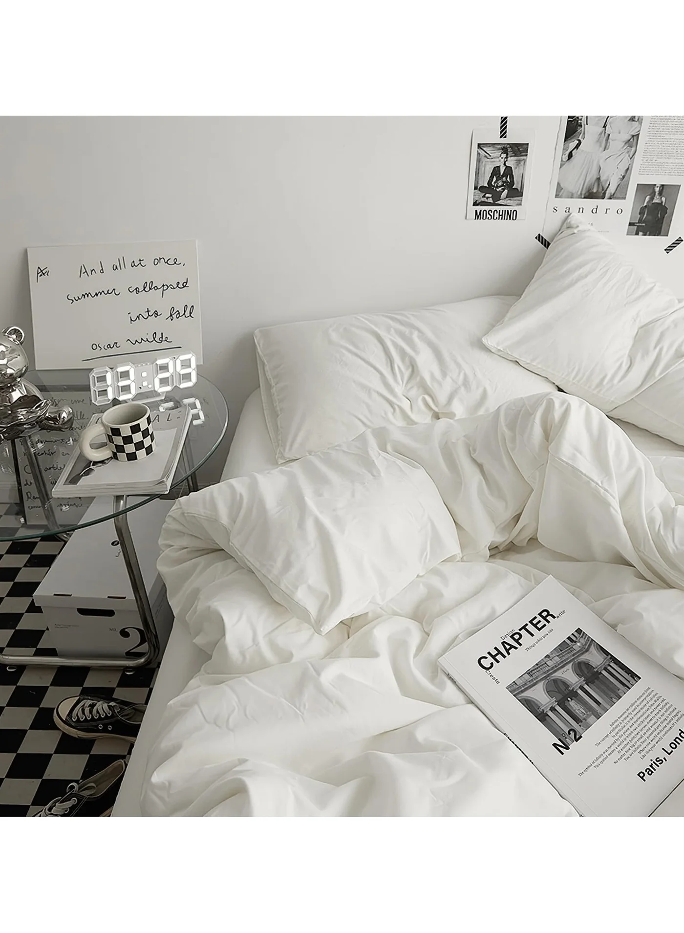 INFOSUN King Size Duvet Cover Set 4-Piece Bedding Collection (Milkshake White, 220 x 240cm Quilt Cover) p8px9
