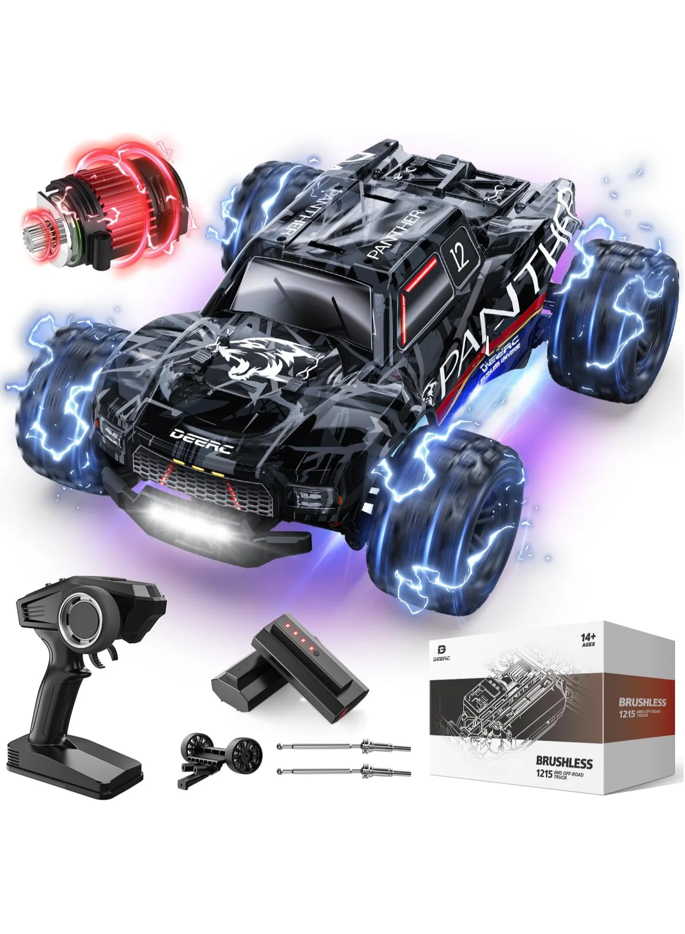 Premium 1/14 Scale 4X4 Off-Road RC Truggy, High-Speed Brushless Electric Truck with 7 Lighting Modes and Dual Batteries (1/14 Scale) 06oya