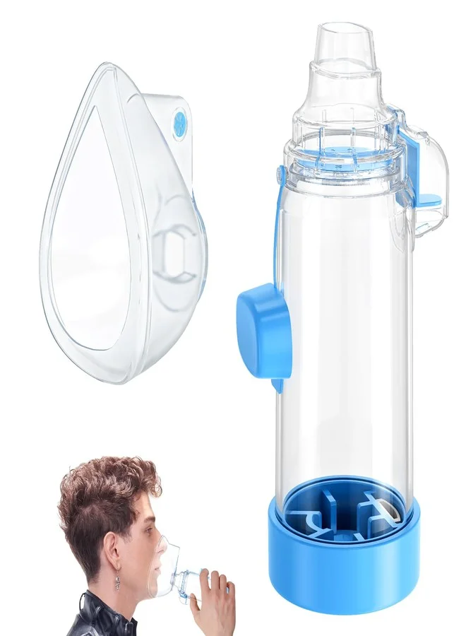 HEWEJA Handheld Inhaler Spacer with Soft Silicone Mask Anti-Static Portable Respiratory Aid for Adults (Blue, 1 Unit) hdrx1