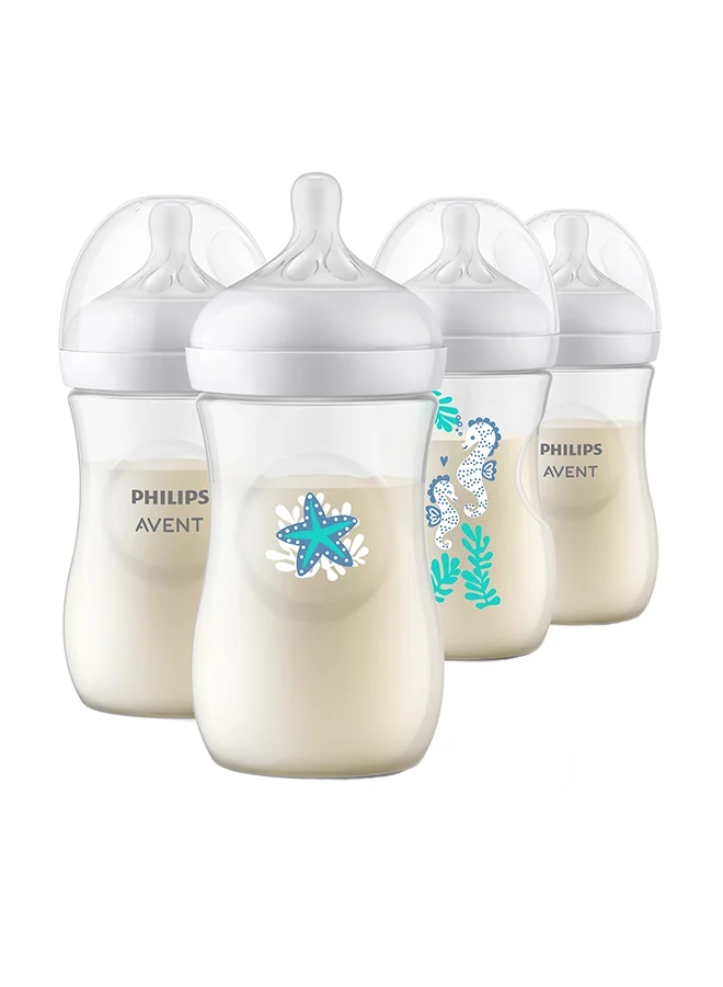 Premium Natural Response Baby Feeding Bottle Set (Sea Design, 260 mL, 4 Pieces) bwd6l