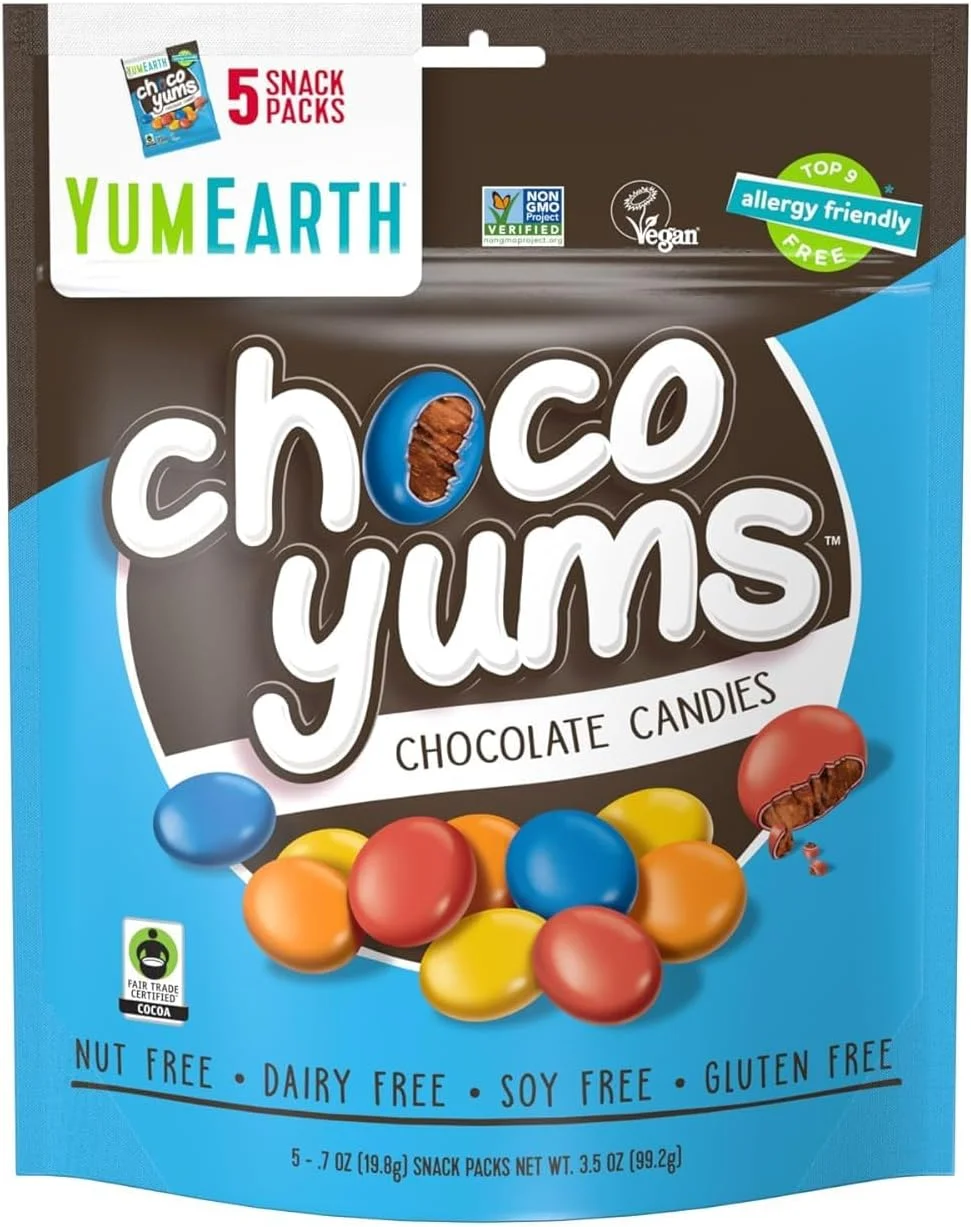 YumEarth Choco Yums Chocolate Candies Premium Allergy Friendly Vegan Snacks (5 Snack Packs) 7m7me