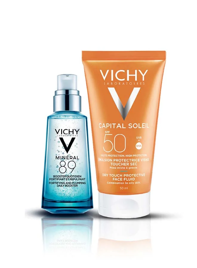 Vichy Daily Skincare Duo Set Min¨¦ral 89 Fortifying Booster and Capital Soleil Dry Touch Sunscreen (50 mL + 50 mL) brilt