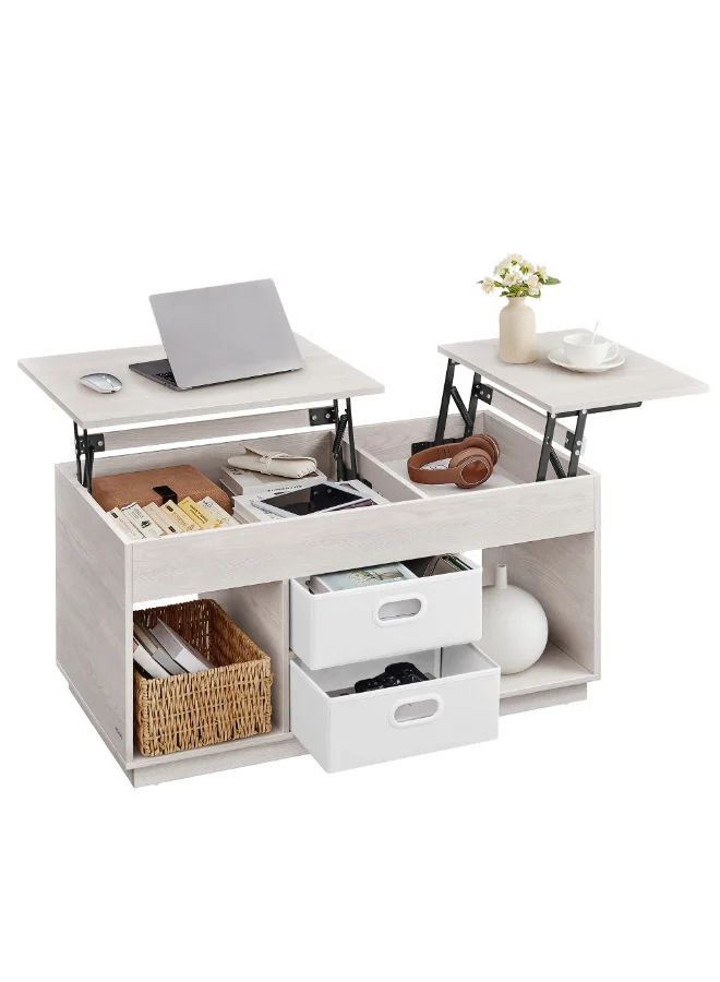 VASAGLE Lift Top Coffee Table with 2 Drawers and Hidden Storage, Premium Wooden Centre Table for Living Room (Oatmeal Beige, 100 cm x 50 cm) ch5mk