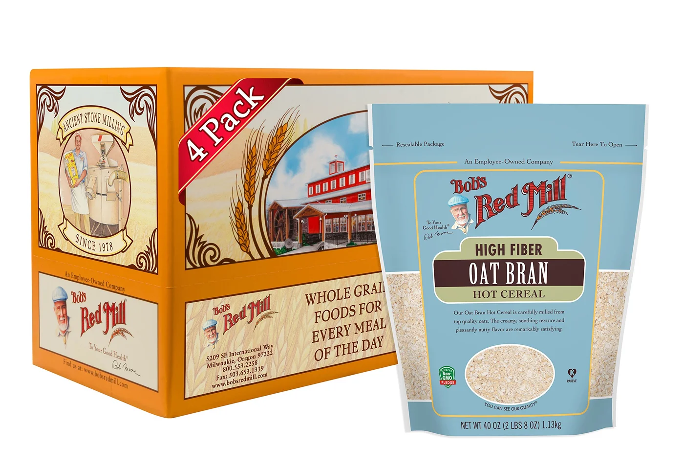 Bob's Red Mill Oat Bran Premium Whole Grain Cereal (Non-GMO, Vegan, Kosher) 1134g Pack of 4 tplaj