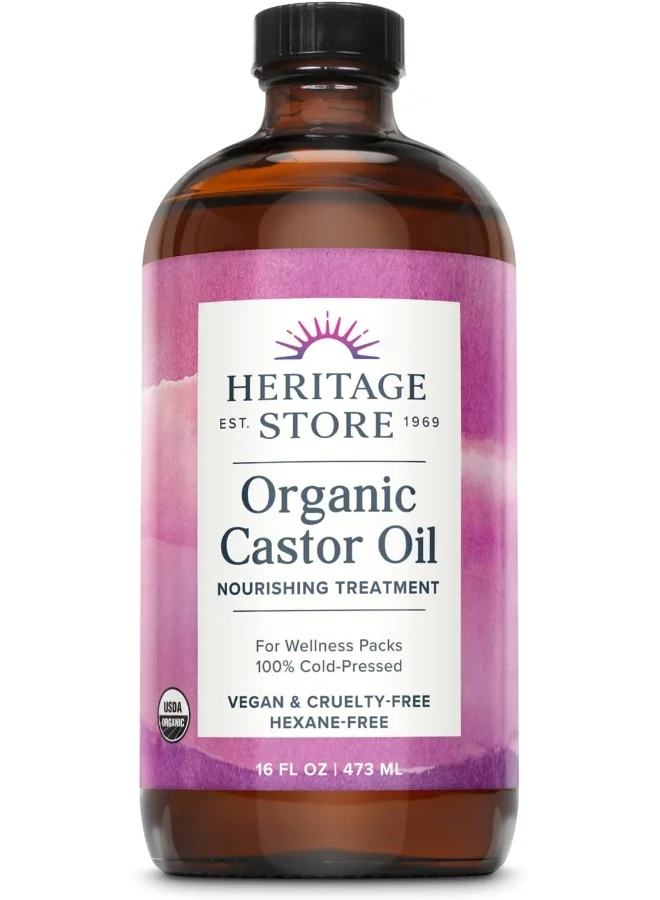 Heritage Store Organic Castor Oil Premium Cold-Pressed Moisturizing Treatment for Skin and Hair (473 mL) 0b88k