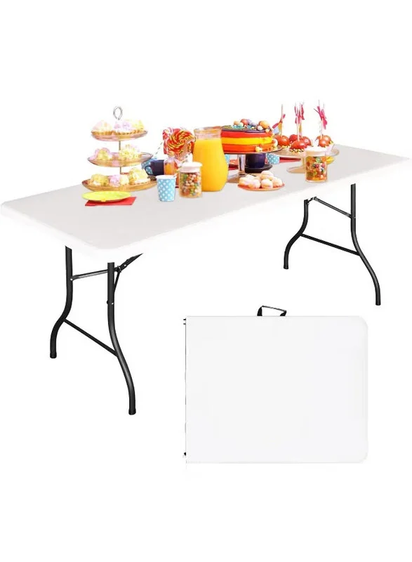 DEXO 1.8m Foldable Outdoor Trestle Table - Heavy-Duty HDPE Portable Picnic & Camping Table with Carry Handle (White, 180x75x75cm) m4b0w