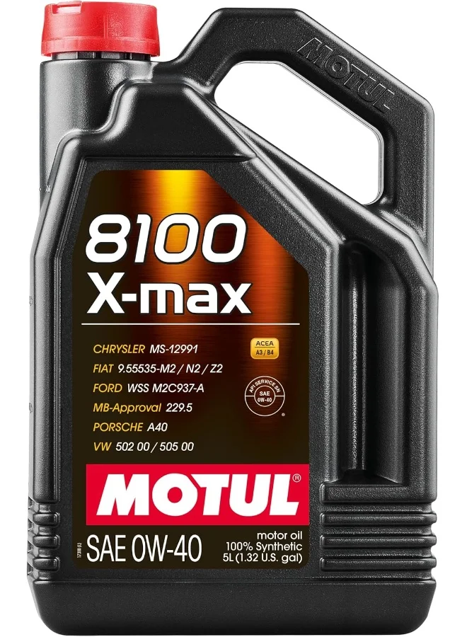 Motul 8100 X-max 0W-40 Synthetic Engine Oil Premium Performance Lubricant (5 L) k88m2