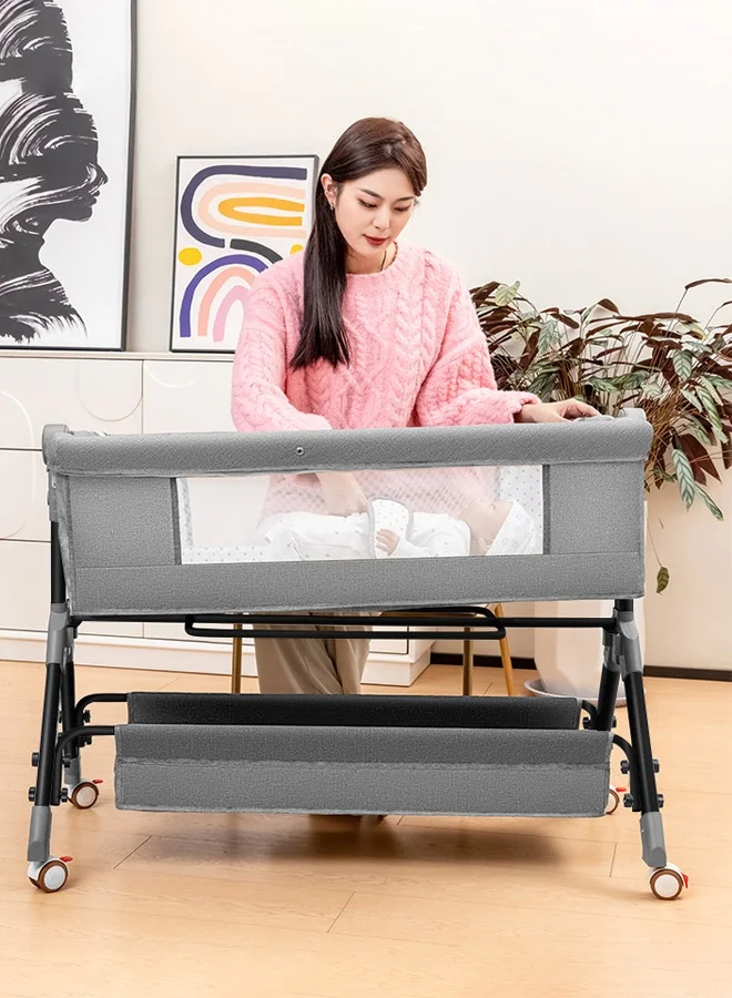 Soft Touch 3-in-1 Portable Baby Bassinet and Bedside Sleeper with Wheels (Infant to Toddler, Grey) 5gsif
