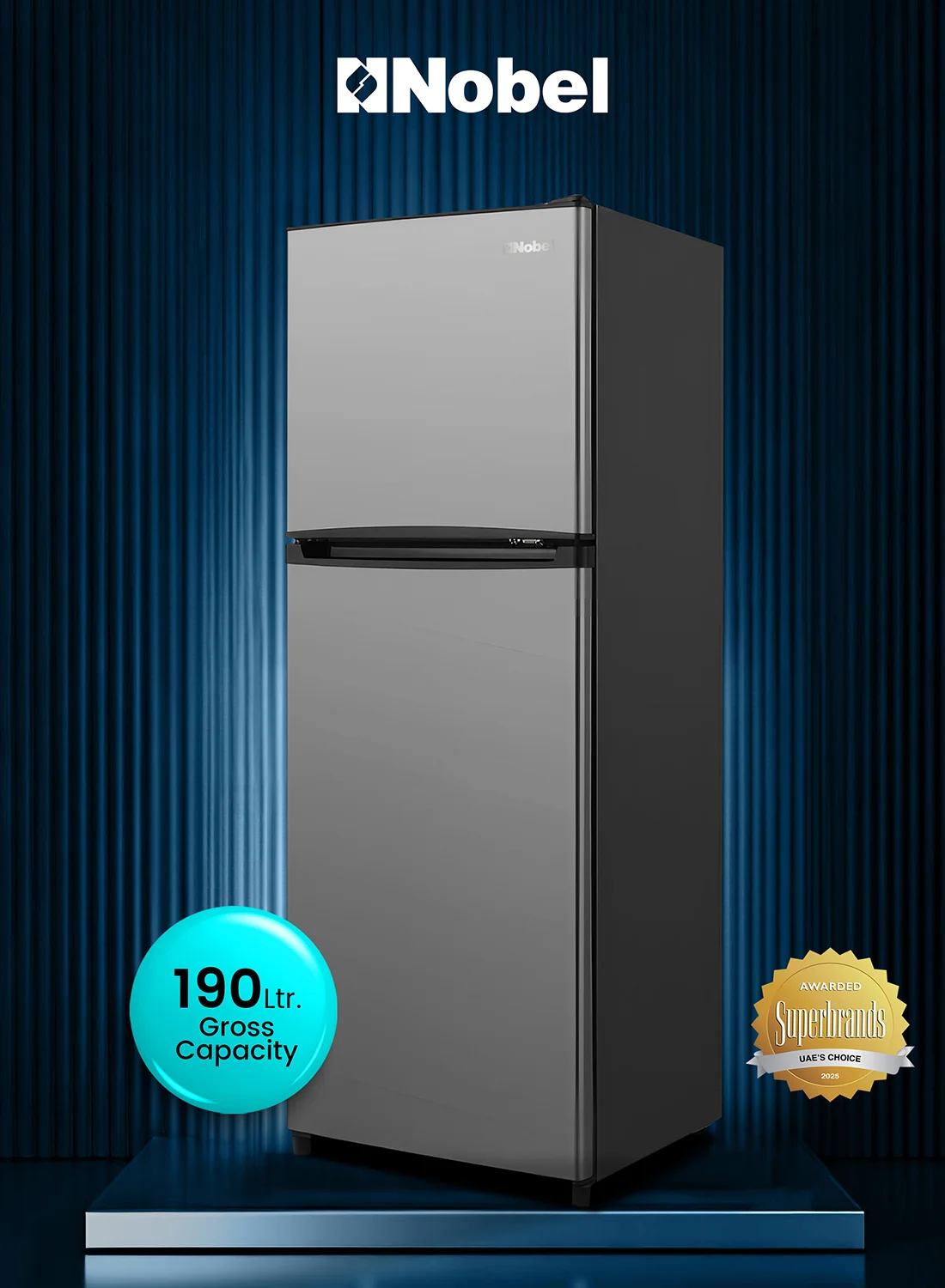 Nobel Double Door Refrigerator 185L Gross Capacity Premium Freestanding Fridge with Mechanical Temperature Control (Dark Silver, 185L) zcryf