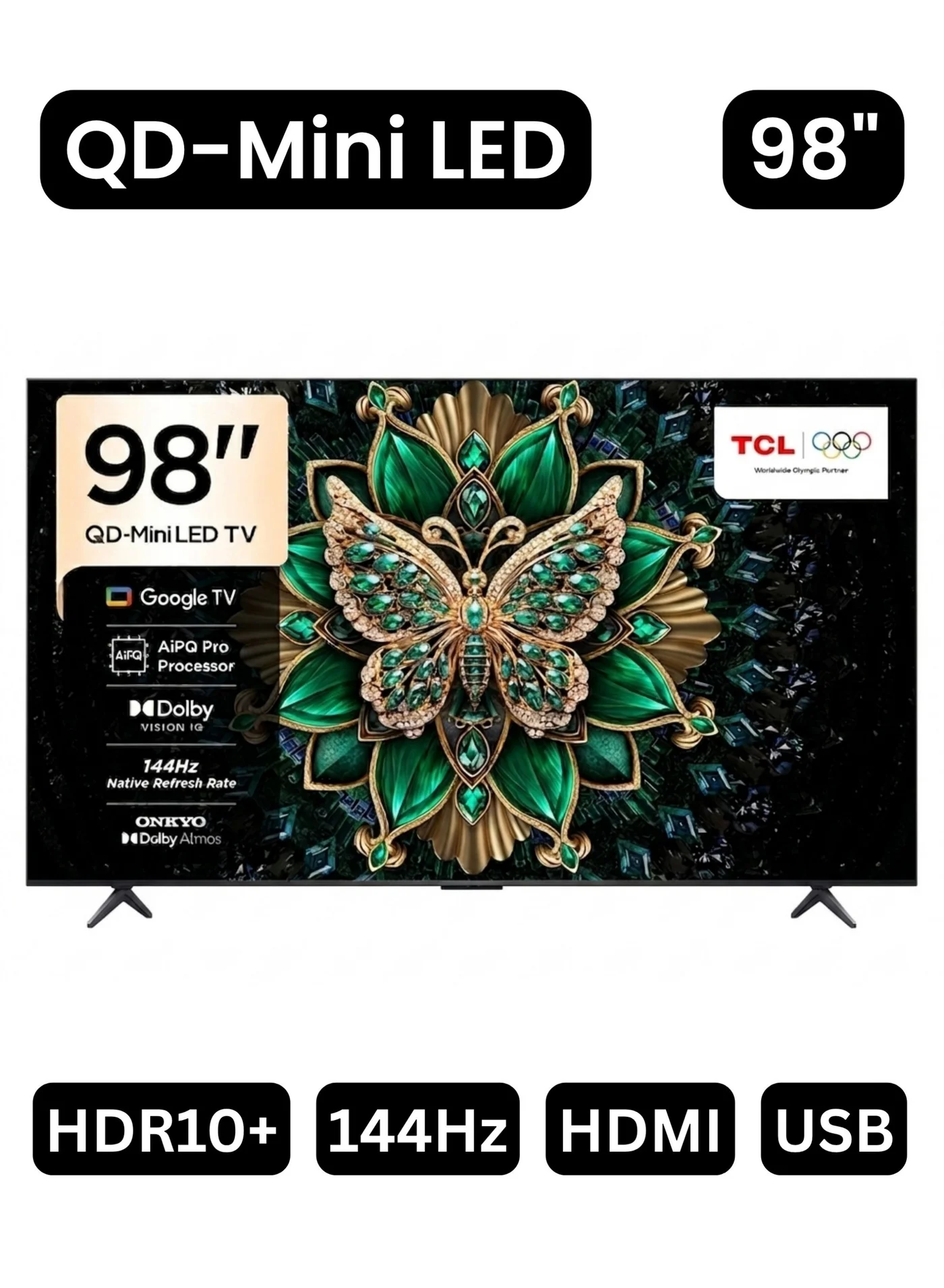 Premium 98-inch 4K QD-Mini LED Smart TV with AiPQ Pro Processor and 144Hz Refresh Rate (Black, 248.9 cm) qsjx2