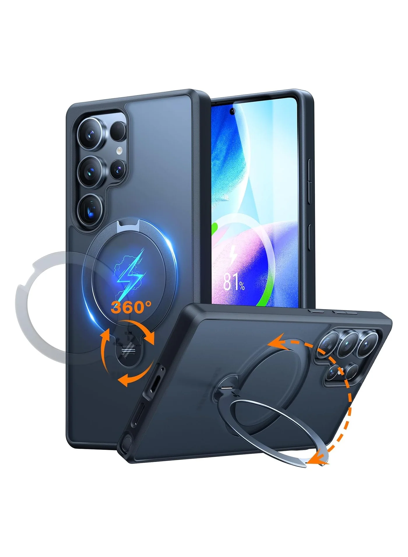 Premium Magnetic Protective Case with 360¡ã Rotating Kickstand and Ring Holder for Large Smartphone (Black) b6alb