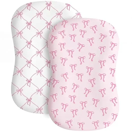 CroBlissful Baby Lounger Cover Set (2 Pack) Soft Stretchy Breathable Nest Slipcover for Infants (Pink Bow, 75x45 cm) 4egg7