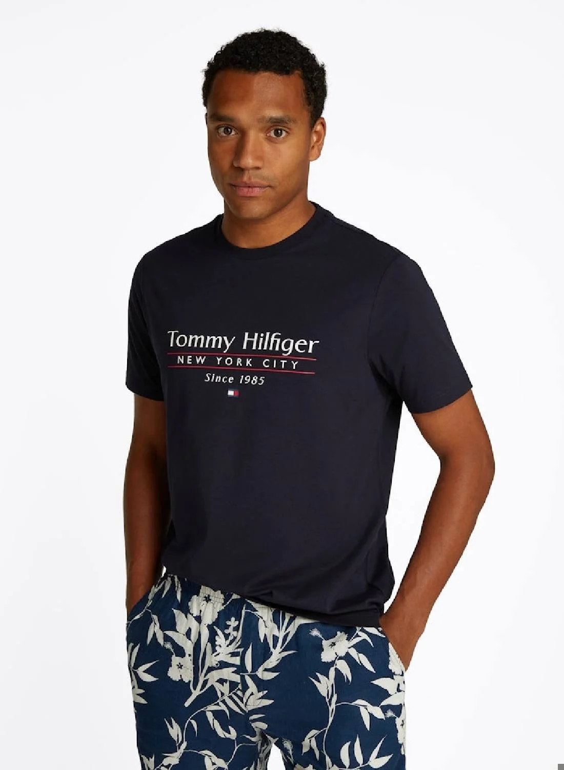 Premium Crew Neck Logo T-Shirt Comfortable Cotton Casual Apparel for Men (Navy, Large) iski7