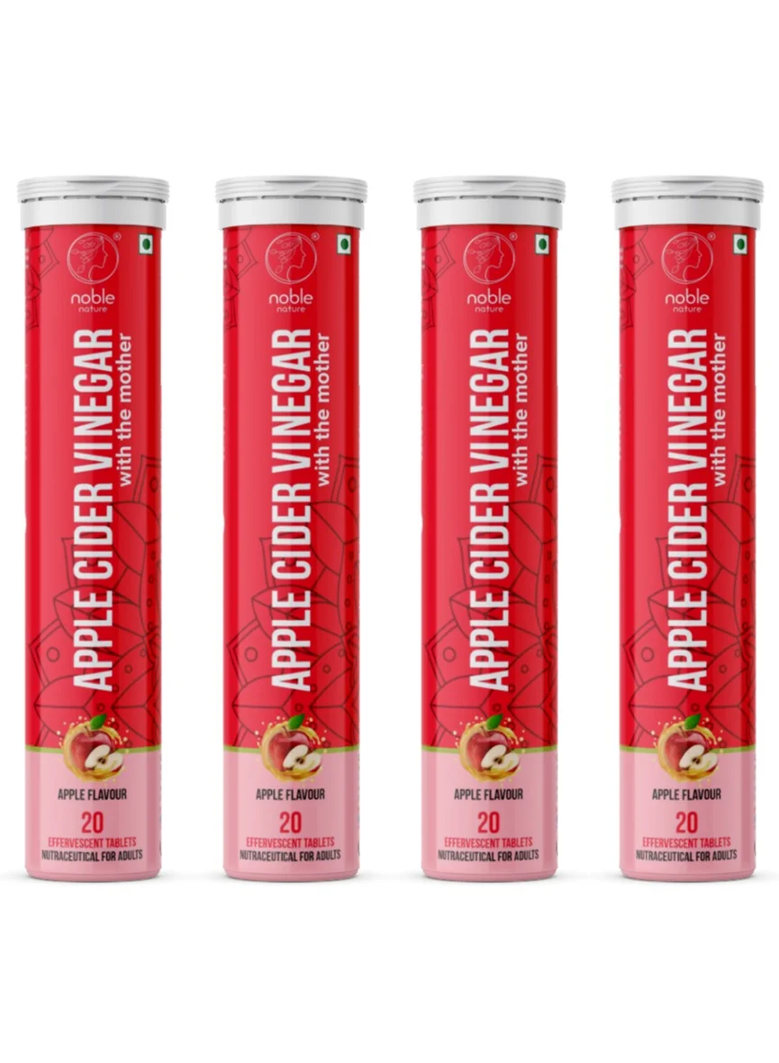 Noble Nature Premium Apple Cider Vinegar Effervescent Tablets with Pomegranate Vitamin C B6 & B12 (80 Tablets, 4 x 20 Pack) bnyk0