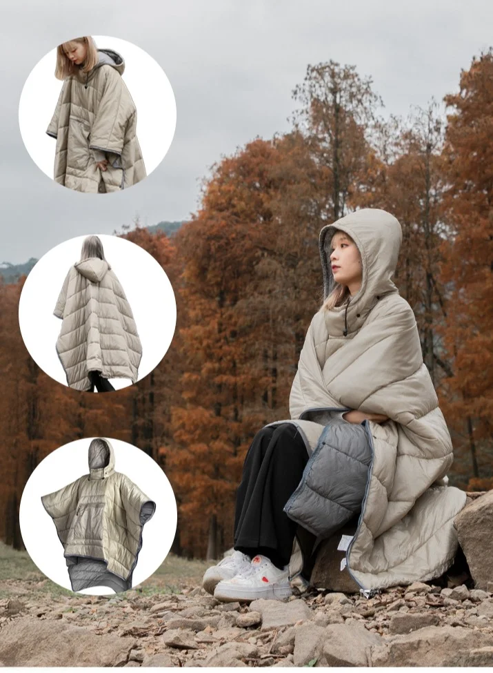 XiuWoo Wearable Camping Blanket with Detachable Hood, Waterproof Lightweight Travel Quilt and Poncho for Hiking (One Size) xy21j
