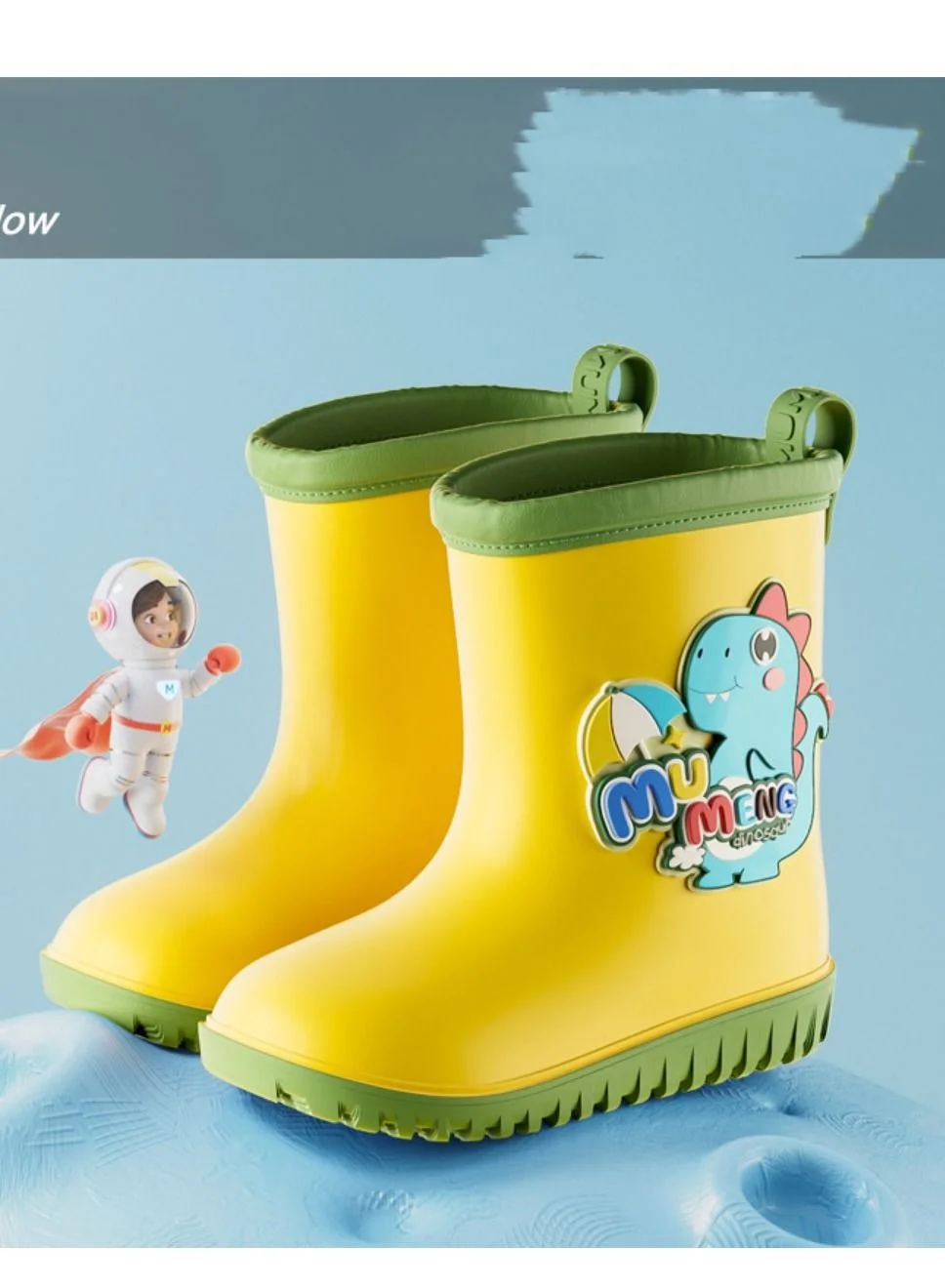 MUNTAQI Children's Rain Boots Cartoon Anti-slip Waterproof Footwear (Light Yellow, 18 cm) oo0nc