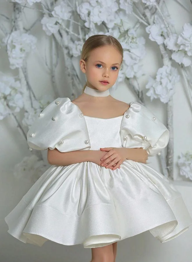 Take Two Girls White Puff Sleeve Embellished Dress Premium Occasion Wear (Size 120cm) ywbzh