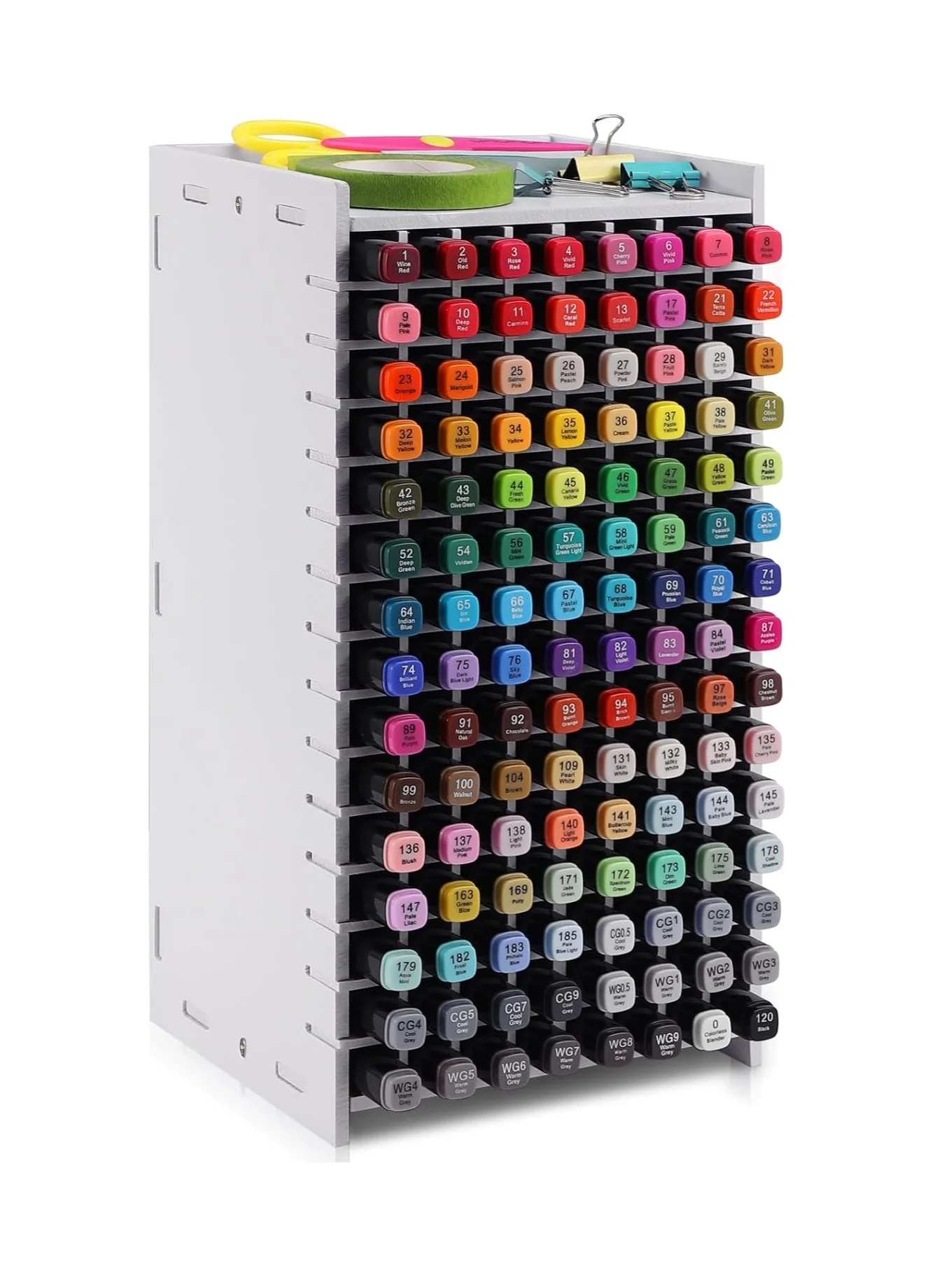TPGP Marker Organizer 120 Slots Art Supply Storage Rack with Adjustable Dividers for Pens Pencils and Brushes (120 Slots) g34sl