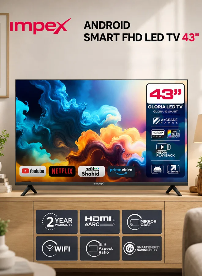 Impex 43 Inch Full HD Smart Android LED TV Frameless Display (Black, 109 cm) ks3pm