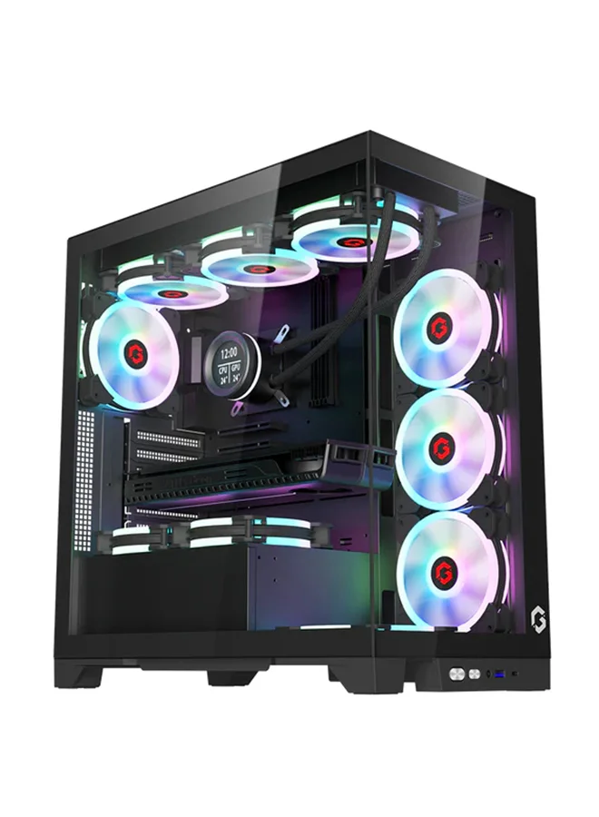GAMEON Emperor Midnight IV Mid Tower Gaming Case (Black, 7 ARGB Fans Included) fhiir
