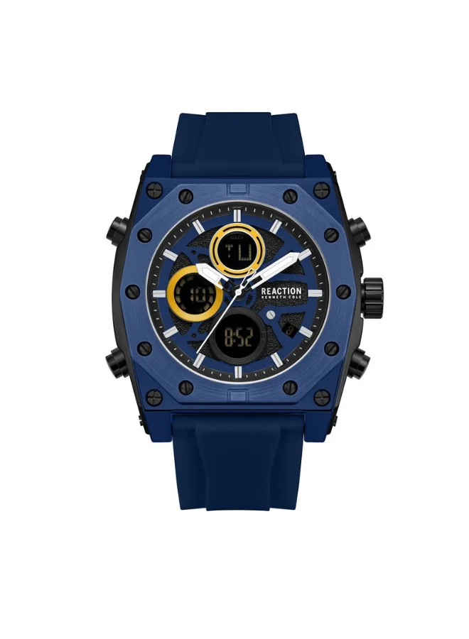 Premium Men's Analog Digital Sport Watch with Blue Dial and Silicone Strap (52.4mm) 7fsu0