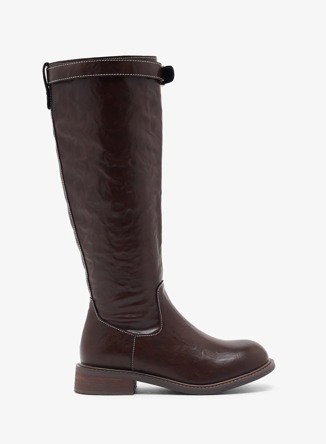 Ginger Metallic Buckle Knee High Boots Premium Faux Leather Low Heel Footwear for Women 9qjkd