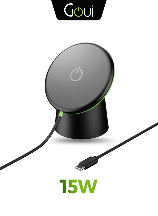Goui 15W Magnetic Wireless Charger Premium Fast Charging Stand with Multi-Angle Rotation for Qi-Enabled Smartphones (Black) 2epsy