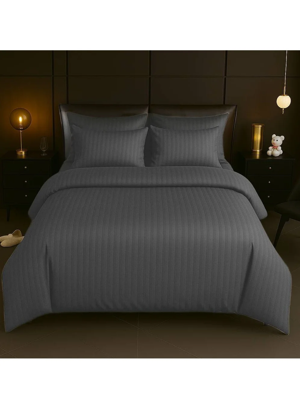 MAXQON 6-Piece Bedding Set Premium Microfiber Duvet Cover with Fitted Sheet and 4 Pillowcases (Grey, King Size) zv1e9