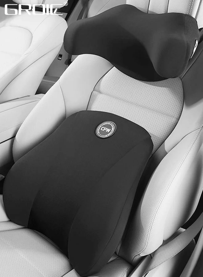 GROIC Car Headrest Neck Pillow and Lumbar Support Set (Memory Foam, 2 Pack) Ergonomic Support for Driving and Office Chairs 8r170