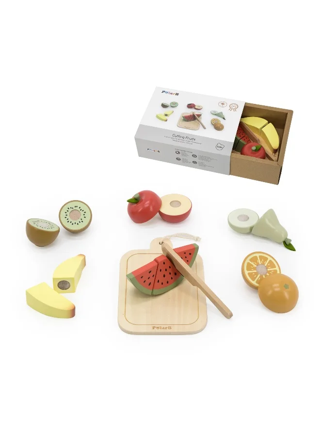 Polar Bear Wooden Cutting Fruit and Vegetable Playset with Knife and Board for Kids (Educational Kitchen Toy, 1 Set) lk8n2