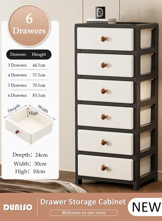 DUNISO 6-Drawer Storage Cabinet Slim Vertical Organizer Unit for Home and Office (White, 6-Tier) 1e6nm