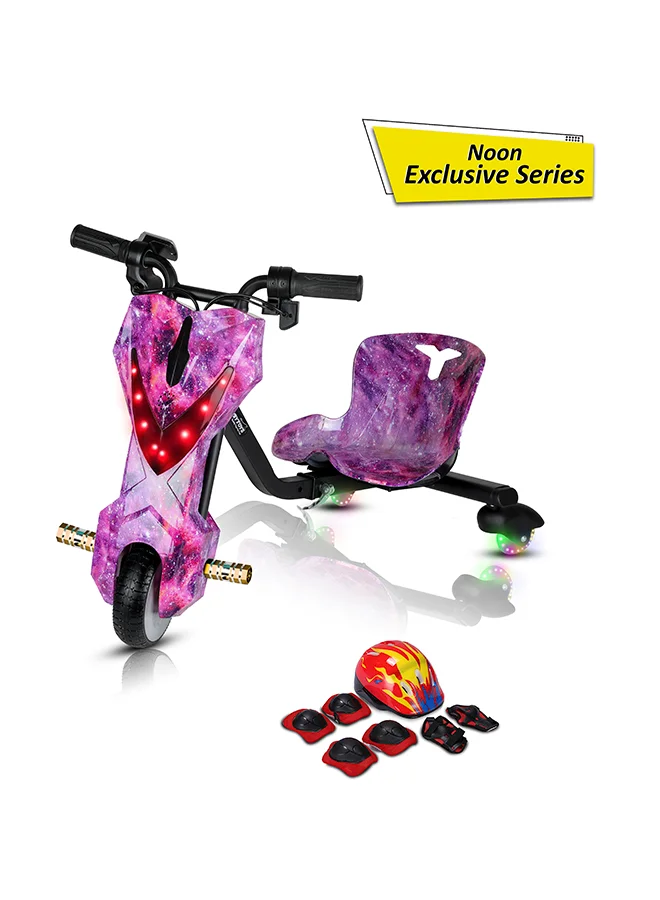 Electric Stunt Drifting Scooter 360 Degree Spin with Bluetooth and Protective Gear (Purple, 250W Motor) xzp98